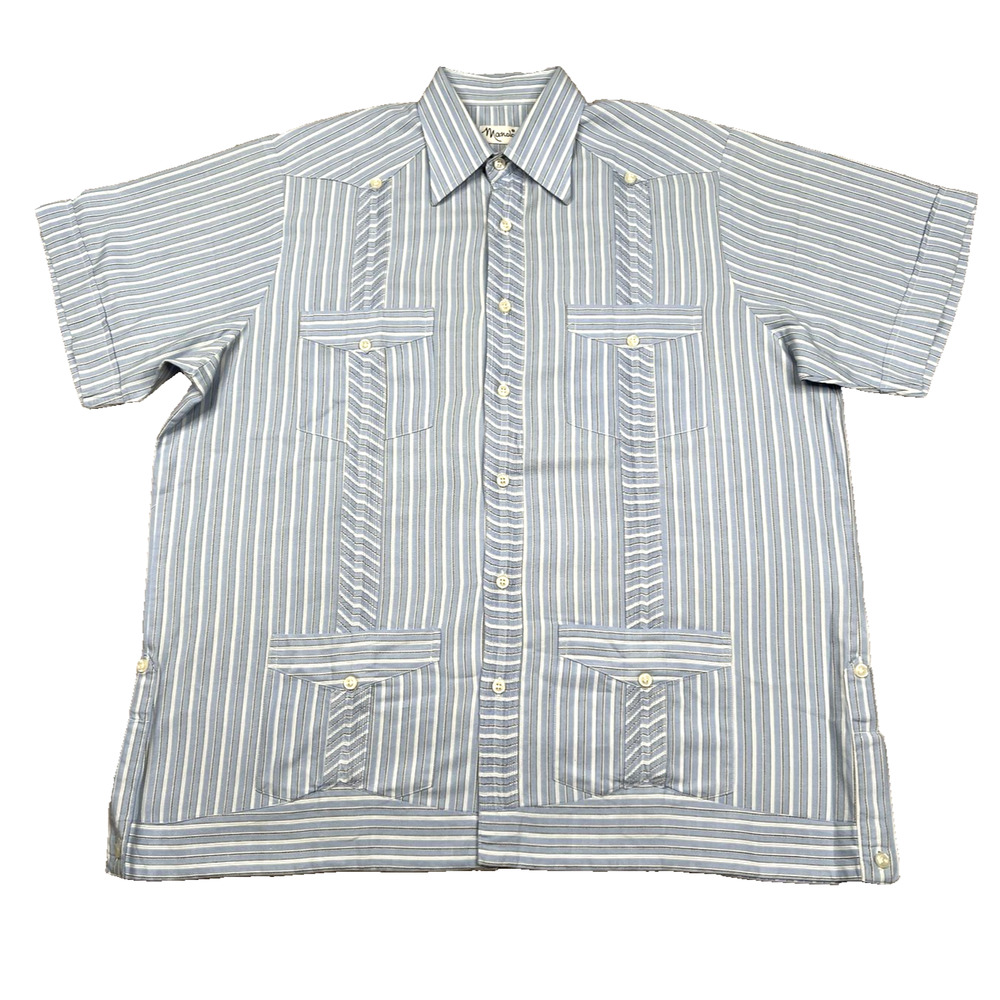 Manolo Guayabera Style Men's button down Shirt With pockets Size